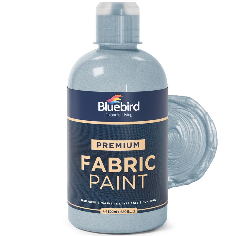 BLUEBIRD Fabric Paint, Silver, 16.9 Fl Oz, Permanent Fabric Paints for Clothes, Furniture Upholstery - Image 1